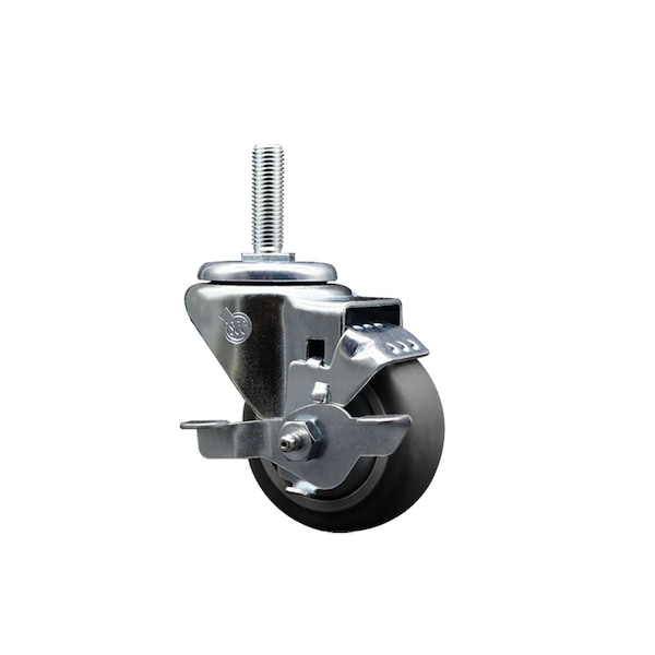 3 Inch Thermoplastic  Rubber Wheel Swivel 34 Inch Threaded Stem Caster with Brake SCC